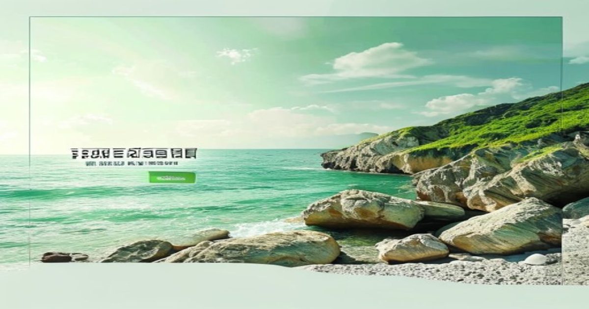 海角最新地址官方入口页面背景，橄榄绿自然系配色，宽阔海岸线上阳光照射礁石，象征永不失联的稳定访问通道